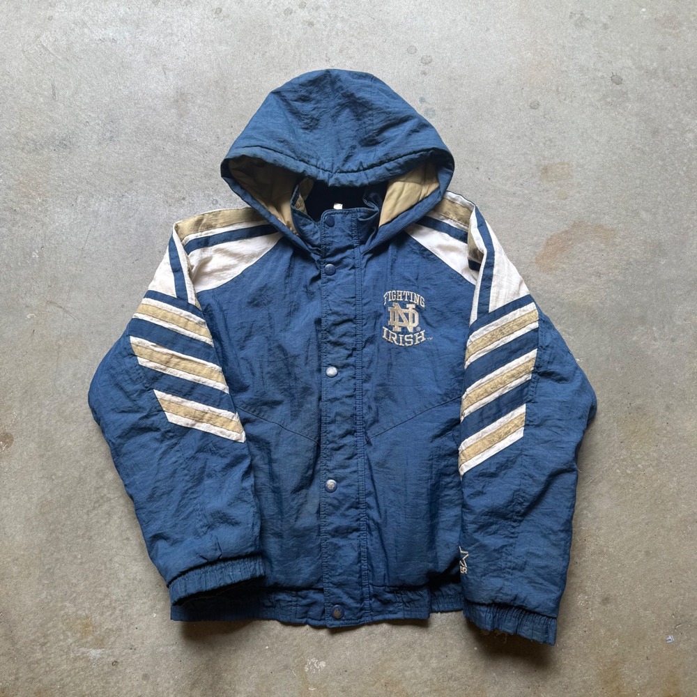 Vintage Starter Notre Dame Fighting Irish Hooded Jacket Navy Blue Mens Large